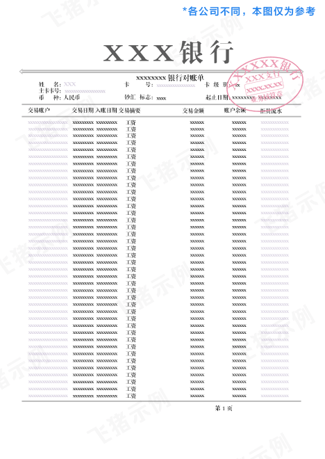 银行对账单材料示例